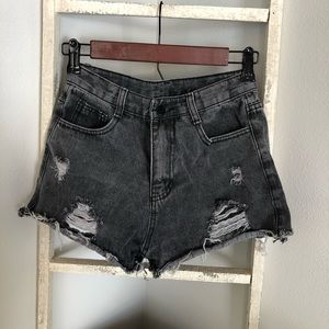 Black High Waisted Distressed Denim Shorts